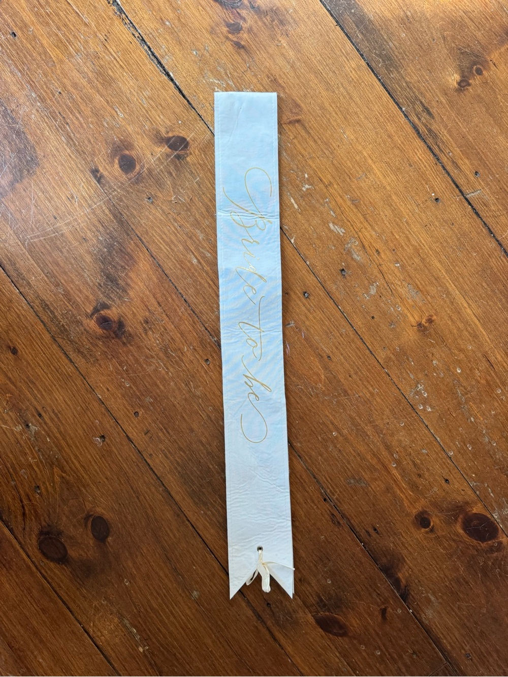 White Fabric 'Bride to Be' Sash with Gold Script